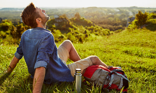 man enjoying air outdoors